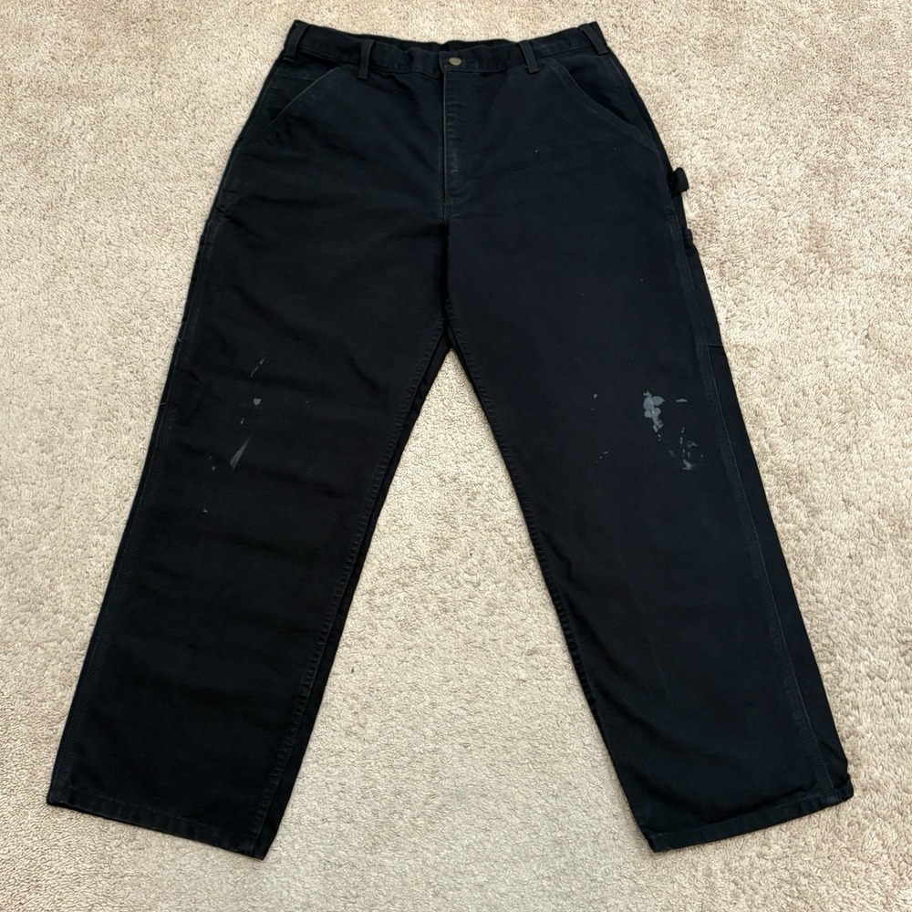 Carhartt Carpenter Pants Men's 34x30 Black Duck Canvas Workwear B11 BLK